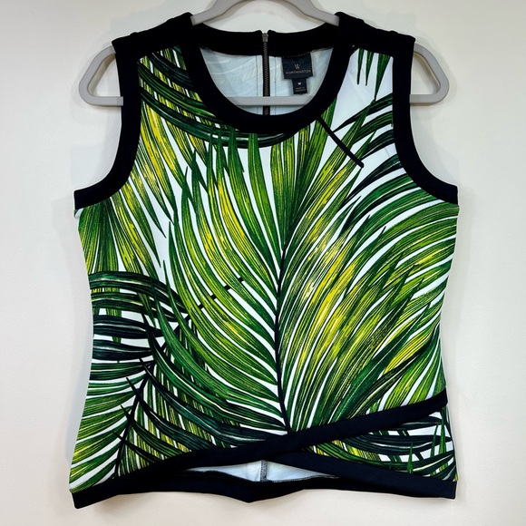 Worthington Black and Green Palm Tree Leaves Tropical Tank Top Blouse Size M - Picture 2 of 7